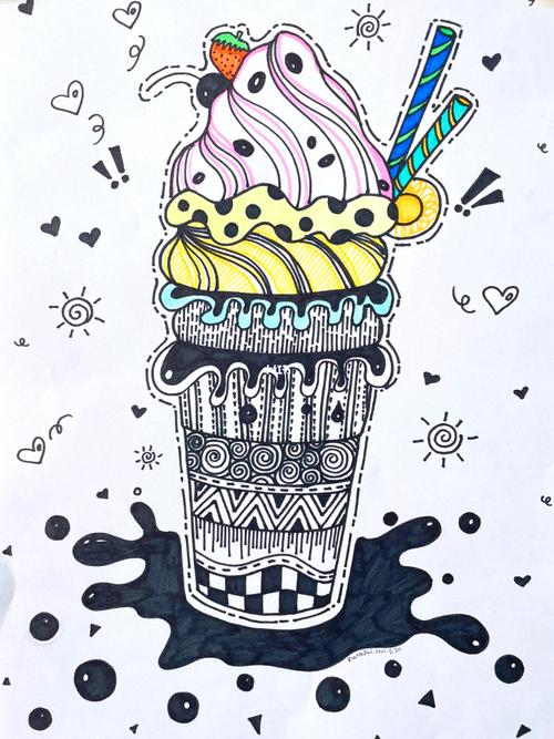 线描-冰淇凌_线描_冰激凌_博主_文化_绘画