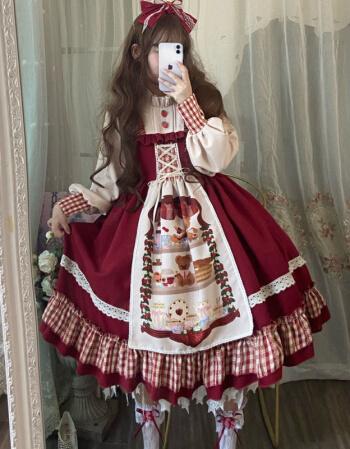 女装>连衣裙>芃芜>芃芜连衣裙子女长袖秋装小红帽洛丽塔lolita圣诞