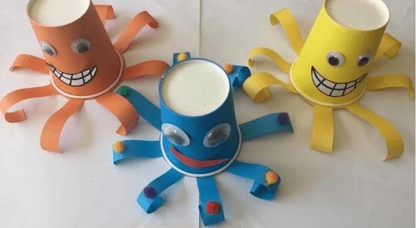 亲子手工一次性纸杯小章鱼