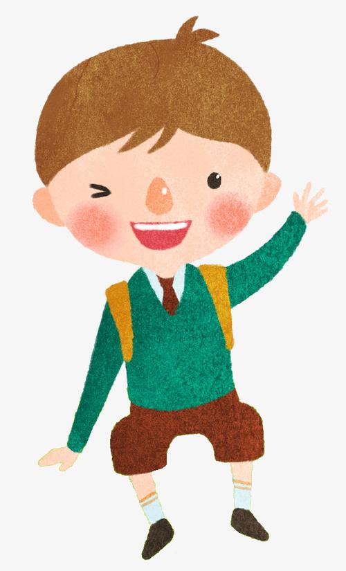 卡通打招呼的男孩免抠图