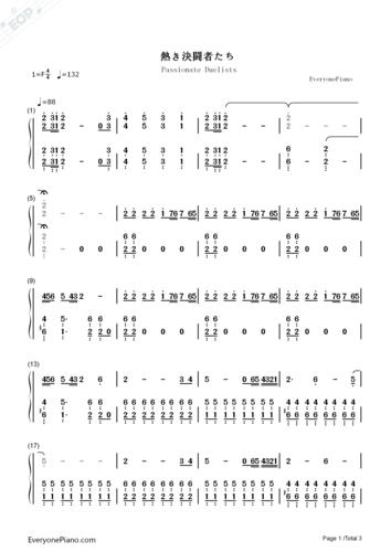 跪求游戏王插曲《热烈的决斗者》简谱 谢谢