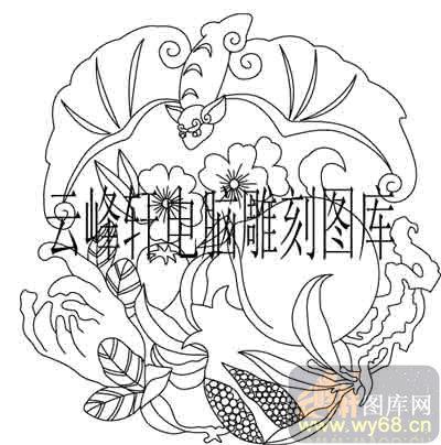 100个中国传统吉祥图-矢量图-蝙蝠石榴-b-085-传统图案