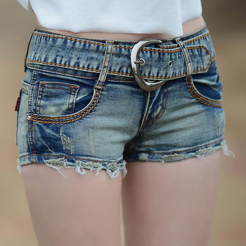 qma新款短裤女夏2017新款怀旧色简约时尚牛仔裤短裤韩版紧身弹力超短