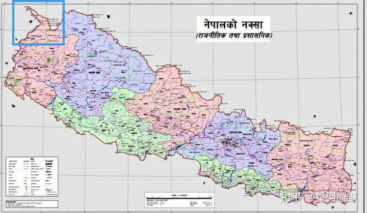 现在的尼泊尔地图,左上角就是那个小勾勾