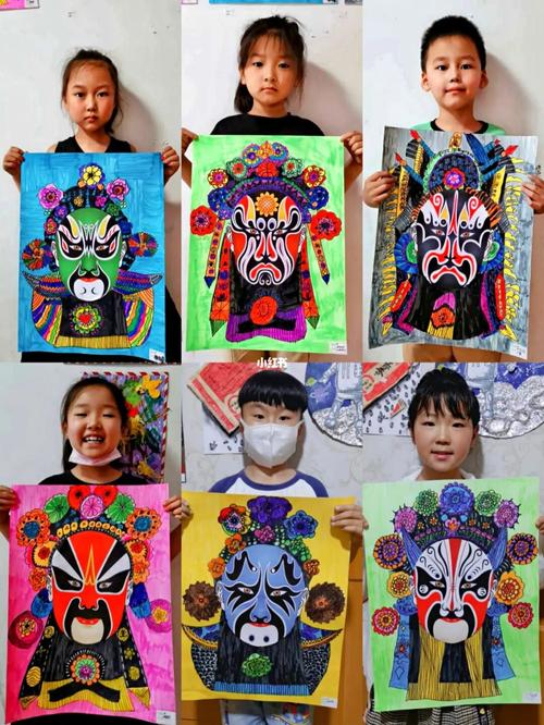 京剧脸谱 二年级创意线描_线描_京剧_传统文化_创意美术_少儿创意美术