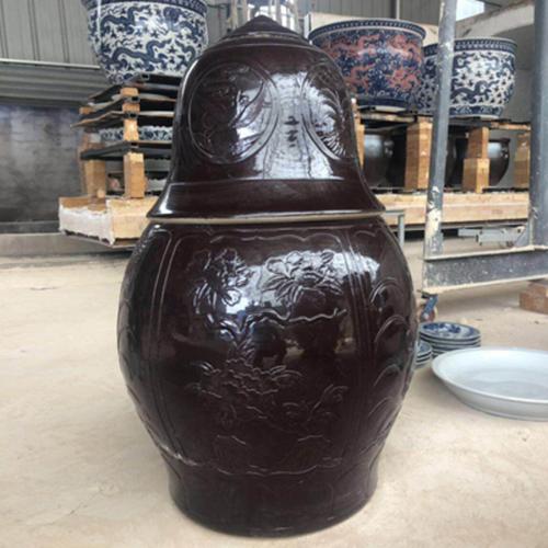 定制手绘雕刻莲花缸陶瓷坐化缸和尚羽化棺高僧圆寂金身瓮