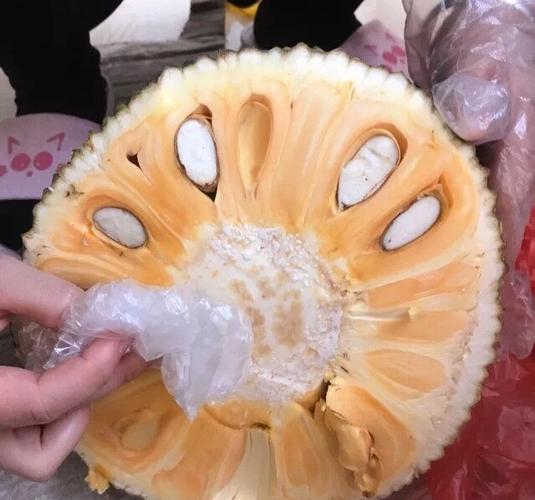 " 切开之后就把菠萝蜜心的白色粘液擦拭掉"