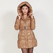 飞雁下摆抽皱中长款羽绒服18561001凡达黑155