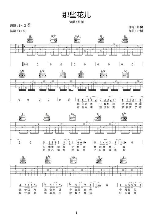 吉他谱《那些花儿》朴树