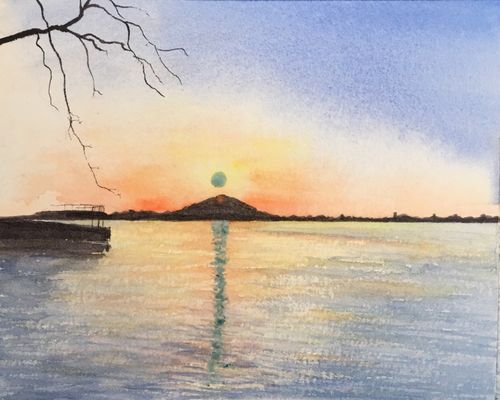东湖夕阳水彩步骤图