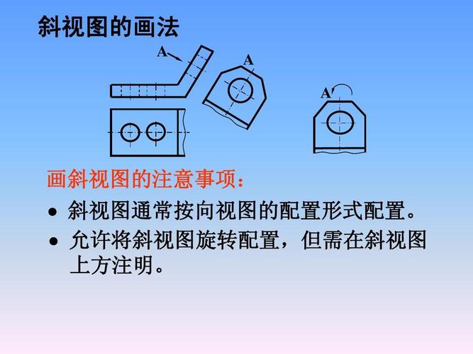 斜视图的画法 a a a 画斜视图的注意事项:   斜视图通常按向视图的