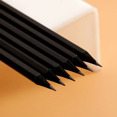 定制7寸黑木铅笔 纯黑木质铅笔 六角黑色hb铅笔 环保材质 带皮头