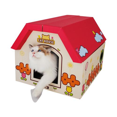 田田猫可爱卡通猫房子瓦楞纸猫窝猫抓板猫玩具猫屋窝
