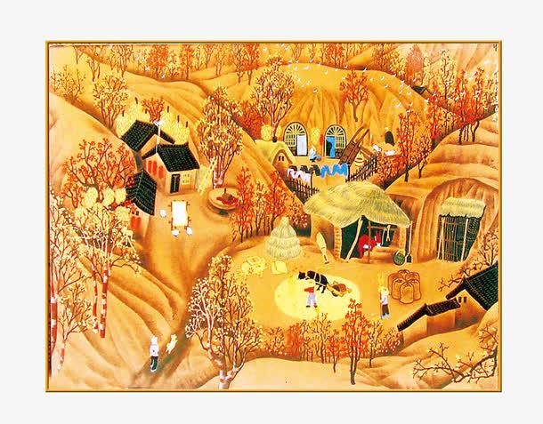 手绘乡村大丰收艺术画