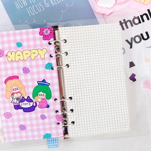 热销活页本a6 简约_韩国简约a6手账本替换芯纯色格子内页纸 黑白