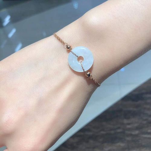 庆隆珠宝镶嵌加工定制18k金客来石私人定制镶嵌翡翠平安扣手链女