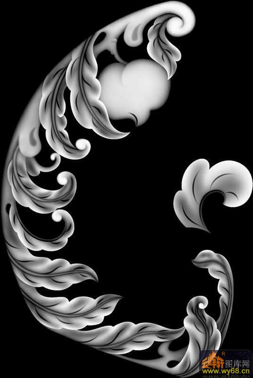 桃子花纹欧式洋花浮雕灰度图