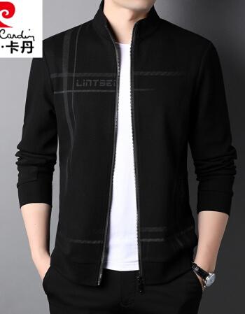 衣服针织黑色170/m>皮尔卡丹品牌高档男装 秋季休闲薄款棉夹克衫男士
