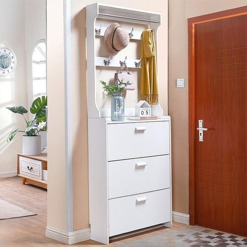 门口鞋柜和挂衣柜一体现代反翻斗家用门厅柜带挂衣架挂钩鞋柜组合