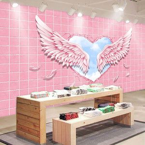 ins粉少女心房间装饰壁纸3d立体网红拍照创意女装服装店背景墙纸