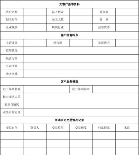 免费文档 所有分类 表格/模板 表格类模板 客户管理档案表  大客户