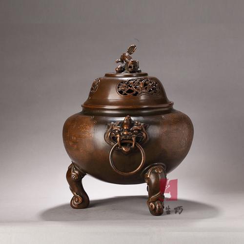 铜炉手工 宣德炉 赞刻兽首衔环耳熏炉 陈巧生制 巧生炉 手艺江南