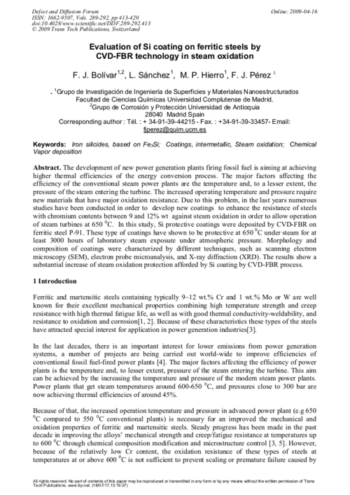 evaluation of si coating on ferritic steels by cvd-fbr