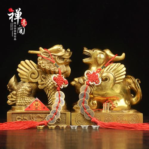 开光铜貔貅摆件大小号一对纯铜风水招财摆件家居饰品客厅 禅意阁