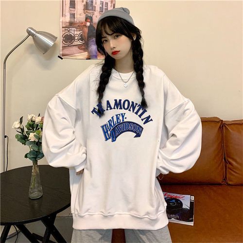 2021新款女生,2021最新款女生头像 初秋薄款白色卫衣女中长款ins潮2021新款宽松印花上衣