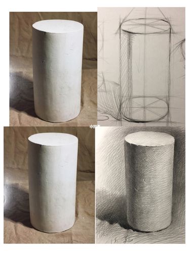 几何体～圆柱体的透视和明暗表现_透视_素描_文化_绘画