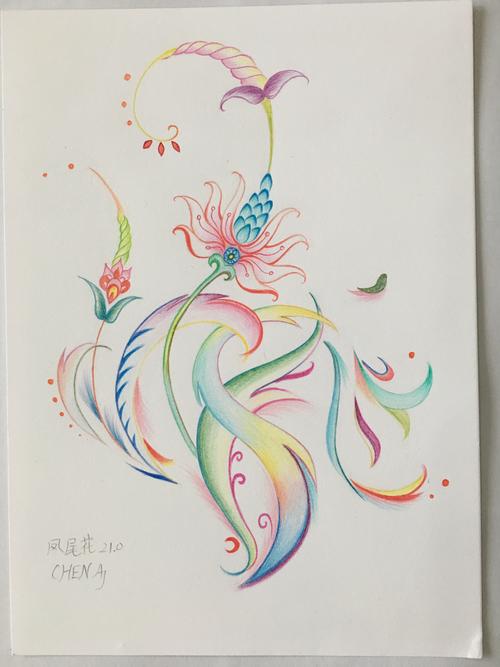 用感性的方式练习线条,凤尾花21,彩铅手绘教程