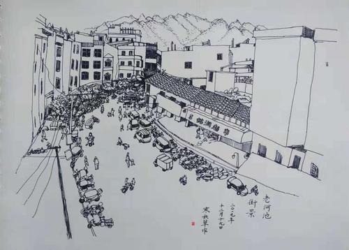 2019年末老河池钢笔画速写(寒秋草画)