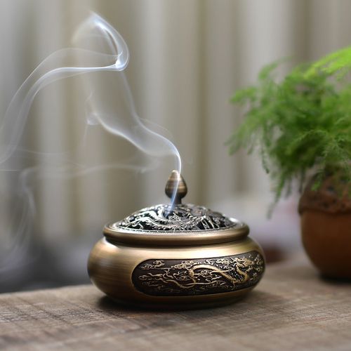 功德坊 龙凤呈祥香炉纯铜家用仿古盘香檀香炉室内茶道熏香香薰炉-图4