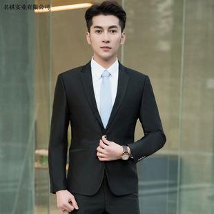名祺2019秋冬新款西服套装男职业正装韩版修身西装新郎伴结婚礼