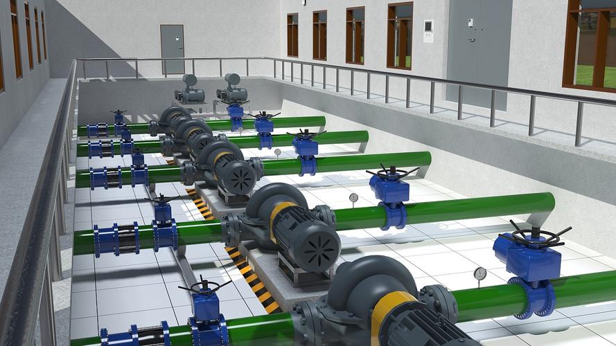 污水厂3d图 水厂三维效果图 泵房三维效果图|三维|其他三维|雪12321