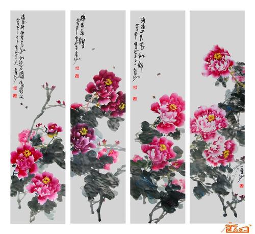 牡丹四条屏
