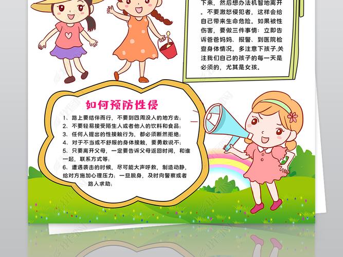 原创竖版预防性侵害小报保护自己校园安全手抄报版权可商用
