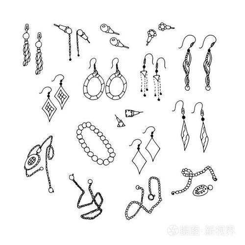 链式耳环.设置.素描, 涂鸦.在白色背景上