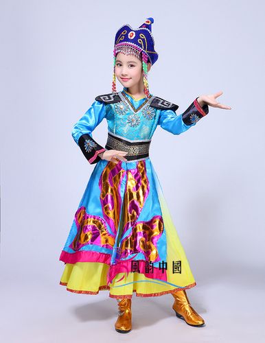 新款蒙古族服装演出服女童民族风内蒙古少数民族舞蹈服蒙古袍儿童