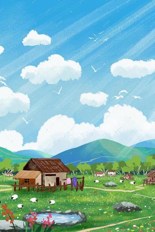 「插画」乡村小镇田园风光
