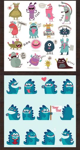 q版儿童卡通可爱怪物怪兽游戏合集 eps ai矢量插画图案素材c102