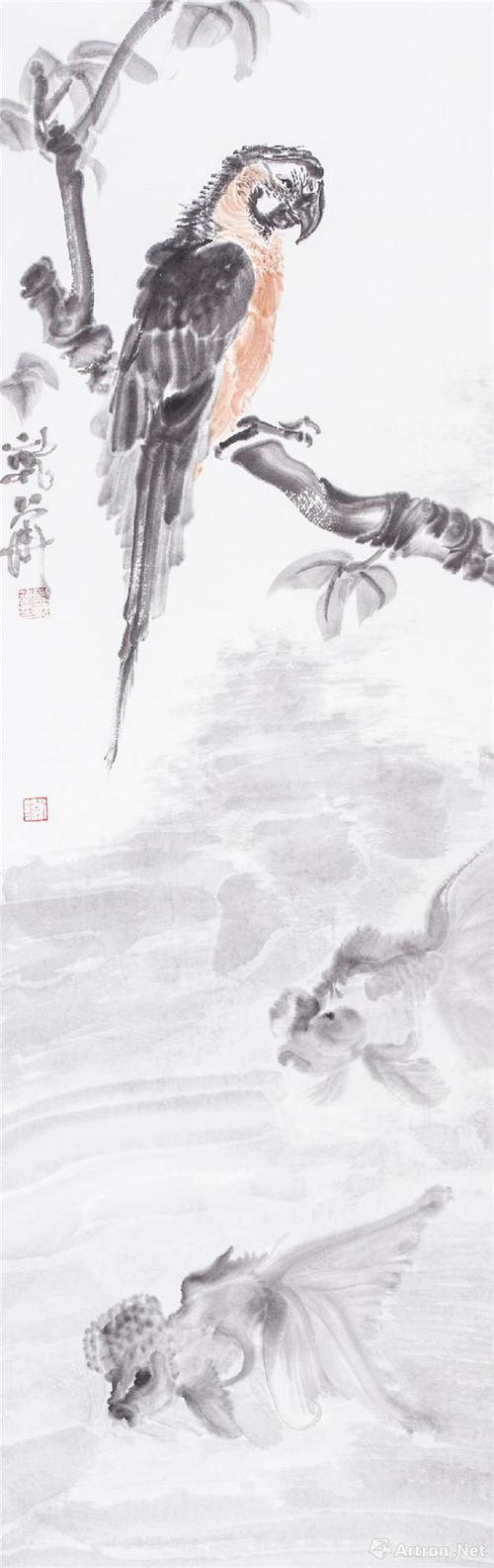 鹦鹉  周乾华 97×30cm 约2.7平尺 2013年 纸本设色