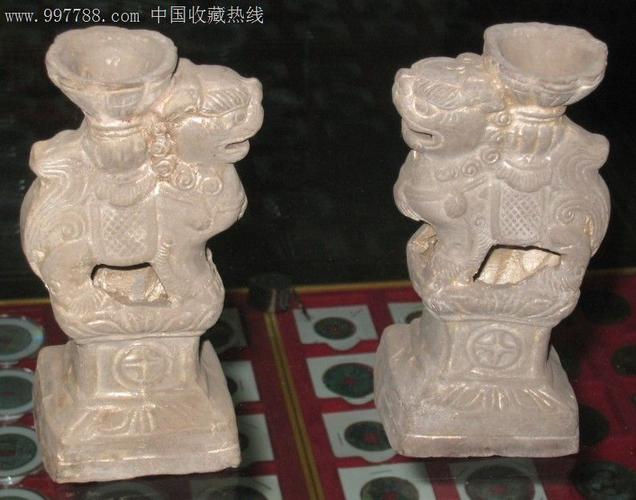 陶狮子灯一对