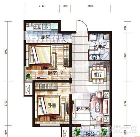 两居室户型图装修效果图