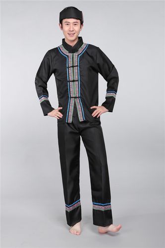 新款云南少数民族舞蹈表演服批发男佤族苗族壮族布朗族布依族服装