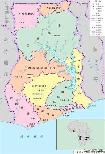 加纳地图   加纳位于赤道几内亚湾北岸,北部与邻布基纳法索