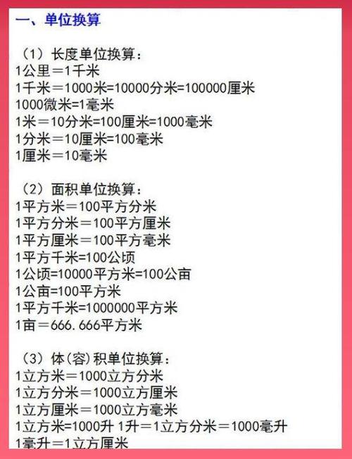 小学数学:必用公式 单位换算!资料可用六年!