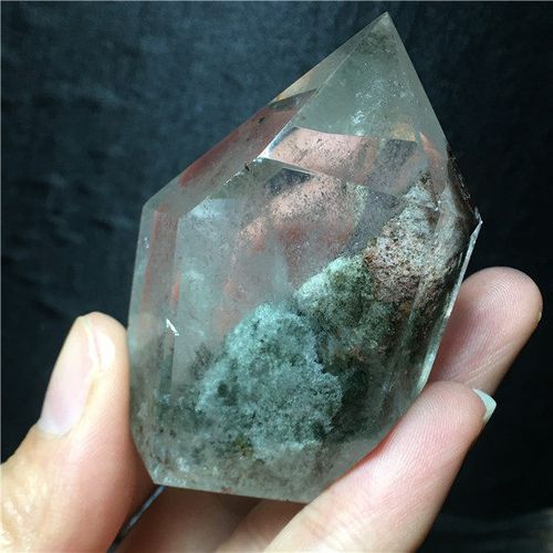 天然水晶墨绿色绿幽灵原石摆件红幽灵发晶钛晶金字塔标本柱子