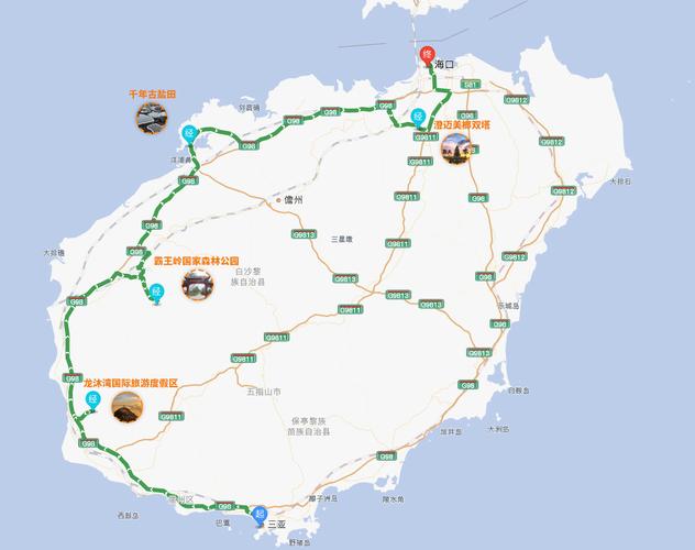 旅游度假区】 早晨从三亚市驱车出发,经g98海南环岛高速西线向北行驶