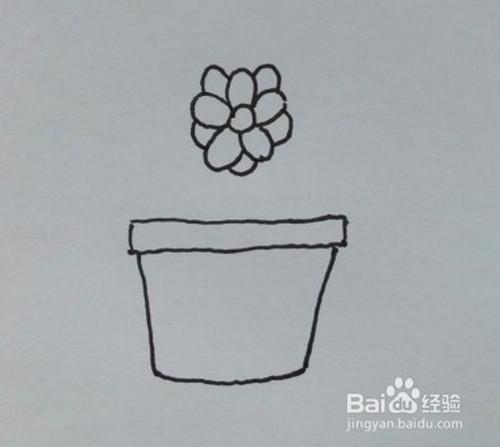 5 画花盆上的图案,如图所示. 6 涂颜色1,给花卉涂颜色,如图所